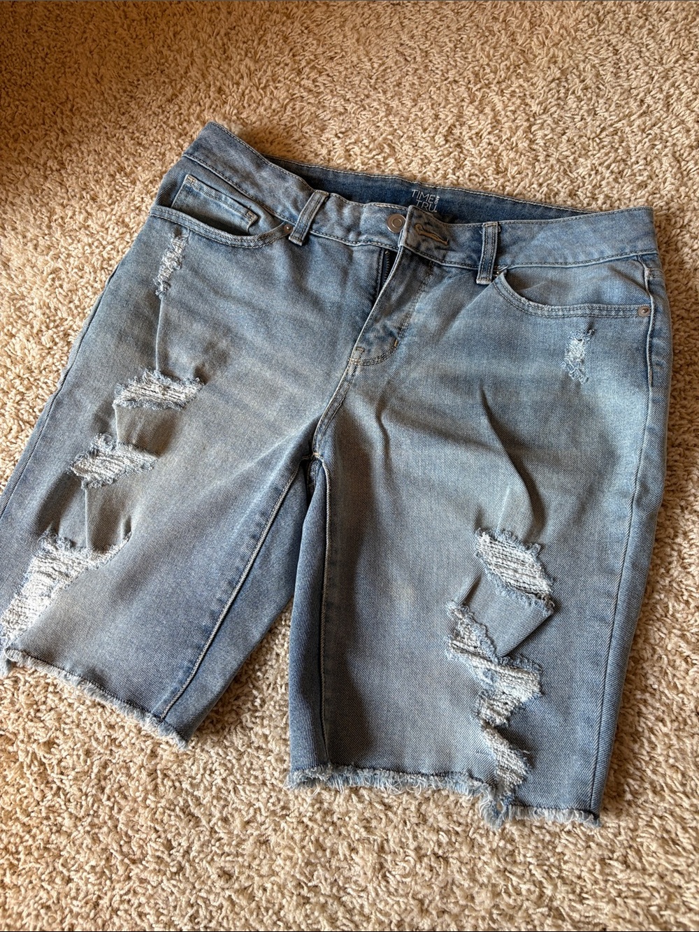 Time and Tru Light Blue Distressed Denim Shorts